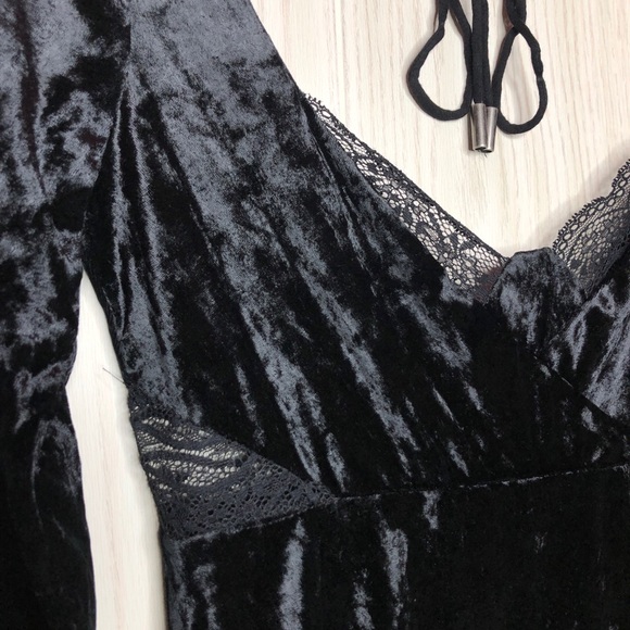 Free People Kat Lace Faux Wrap Velvet Mini Dress - Picture 9 of 11